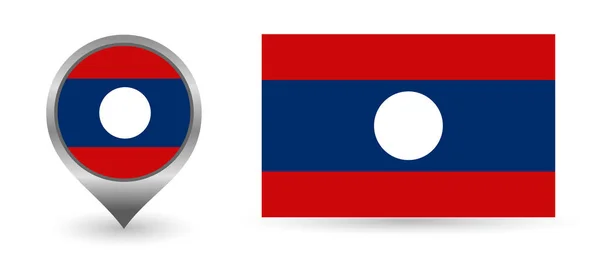 Bandera vectorial Laos. Punto de ubicación con bandera Laos dentro. — Vector de stock