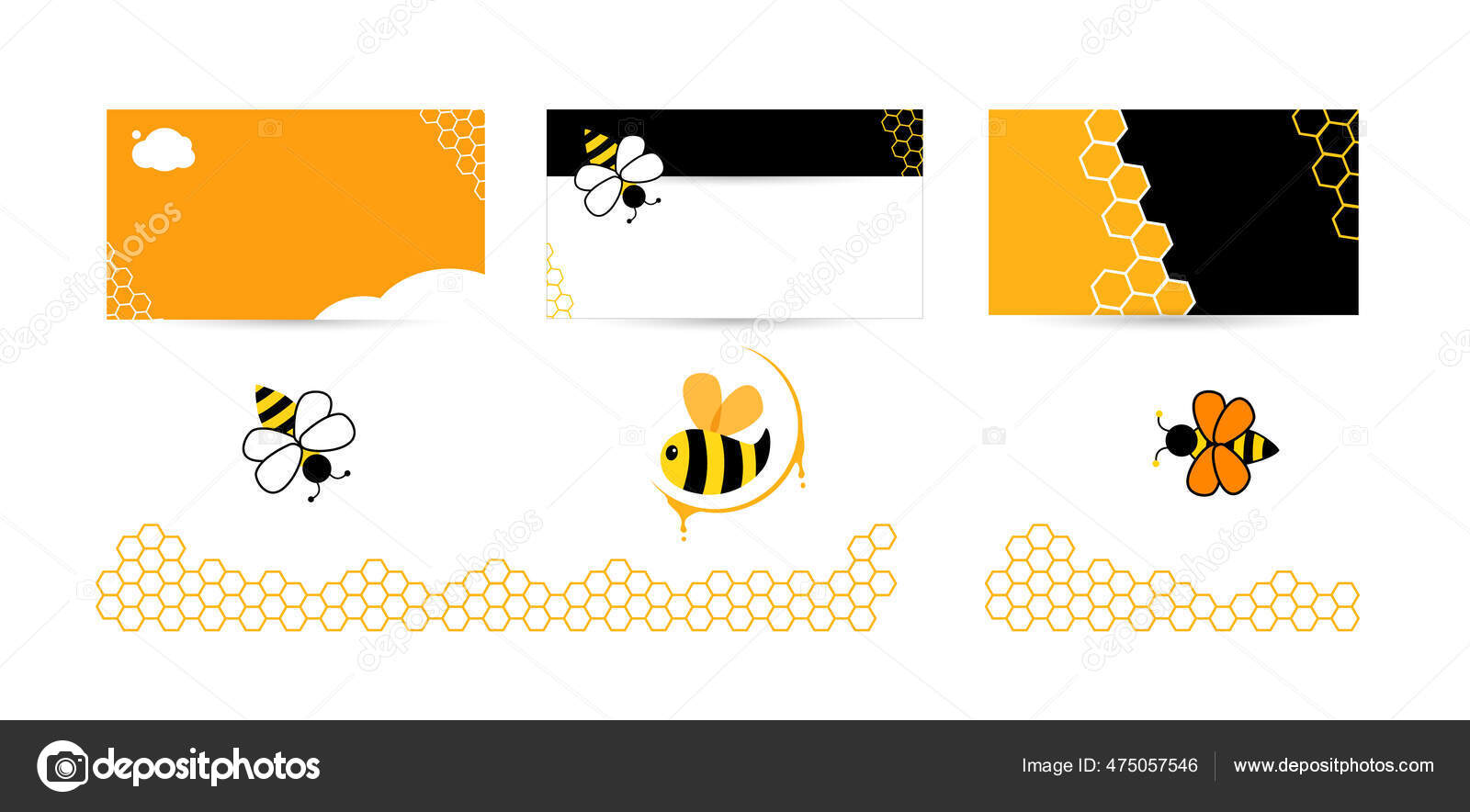 Conjunto de modelos de design para fundo do cartão de visita. Logótipos de  abelhas para empresa de mel. Vetor de stock de ©kornetka 475057546, image size:1600x884