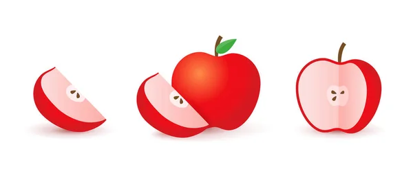 Skivat rött äpple hälften och skiva. realistiskt rött Apple — Stock vektor