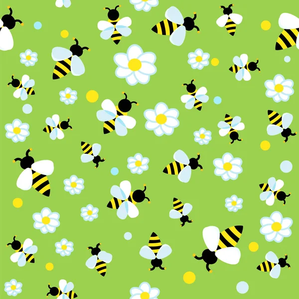 Une drôle d'abeille jaune. Enfants répétant modèle avec abeille mignonne dans la prairie. — Image vectorielle