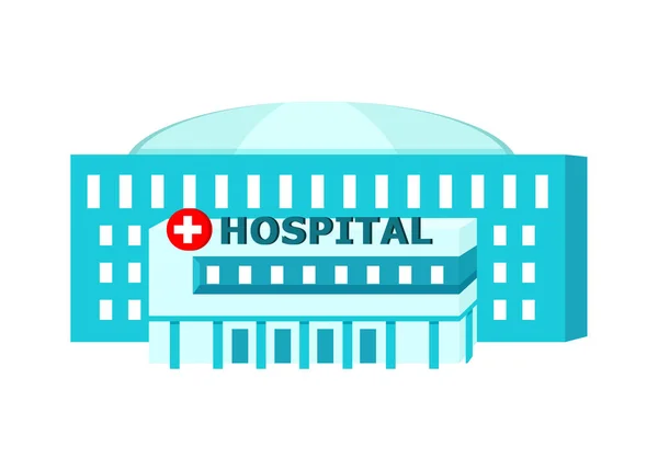 Hospital byggnad i platt stil isolerad på vit bakgrund. — Stock vektor