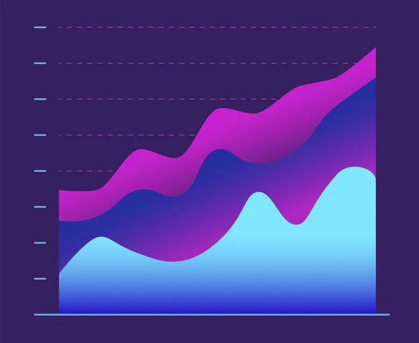 Cuadro financiero abstracto con tres líneas moviéndose hacia arriba. Diseño futurista moderno púrpura — Archivo Imágenes Vectoriales