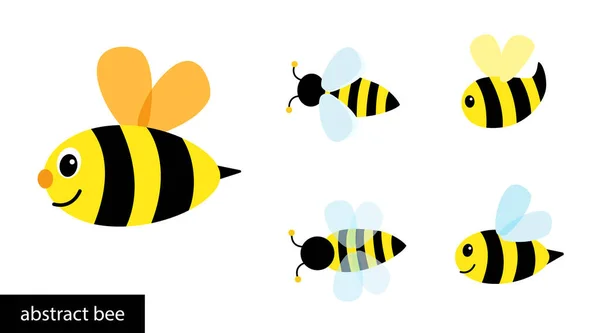 Bonne abeille de dessin animé volant. Collection d'abeilles simples abstraites. — Image vectorielle