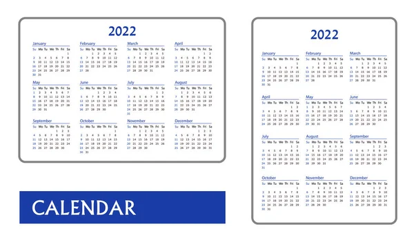 Kalender saku biru horisontal dan vertikal pada tahun 2022. - Stok Vektor