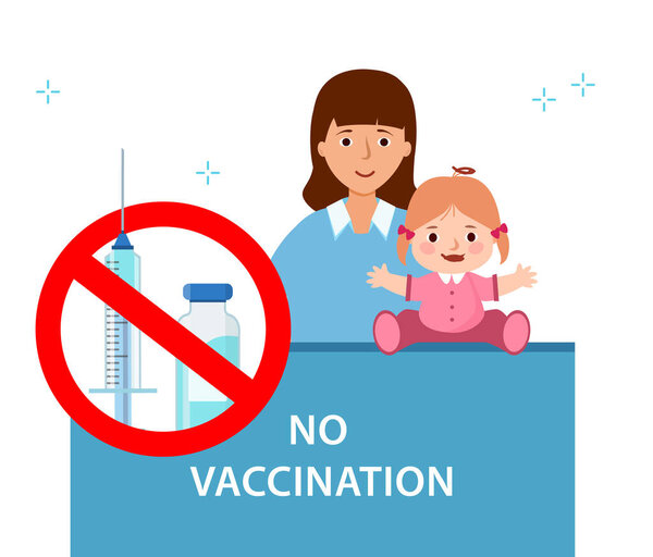 Banner Stop child vaccination. No Vaccine. Circle Sign danger. Red stop sign