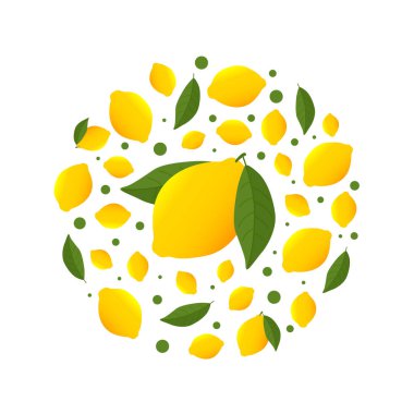 Sarı limonlarla daire şeklinde. Tabaklara yazdırmak için parlak bir tasarım. turunçgil