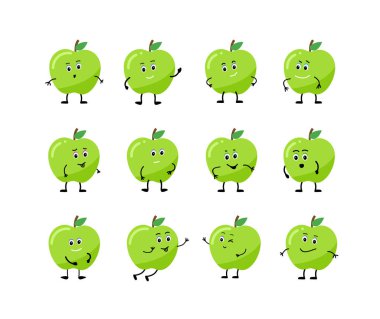 Çizgi film karakteri elmasını farklı duygularla ayarla.