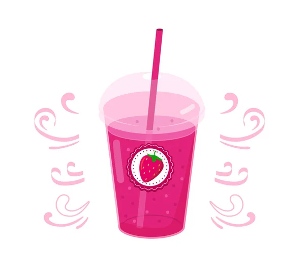 Verre en plastique réaliste avec jus rouge ou smoothies et paille. Illustration vectorielle — Image vectorielle