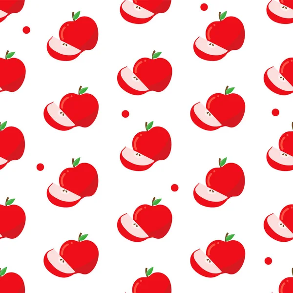 Bright seamless pattern with red apple. Apple slice pattern isolated on white — Stock Vector