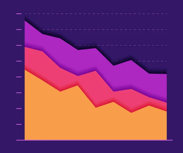 La curva del gráfico de color del papel baja. concepto de declive empresarial y caída de los beneficios. — Vector de stock