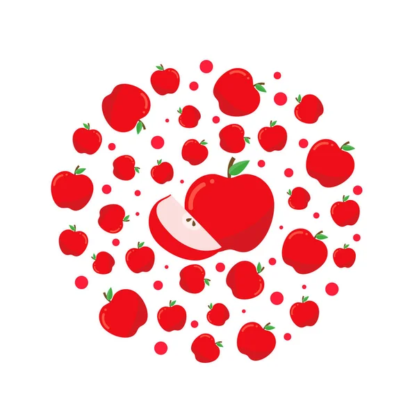 Circle pattern with red apples. Bright design for printing on plates. — 图库矢量图片