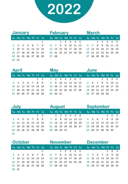 Vertical azul calendario de bolsillo en 2022 año. calendario de plantillas para negocios en blanco — Vector de stock