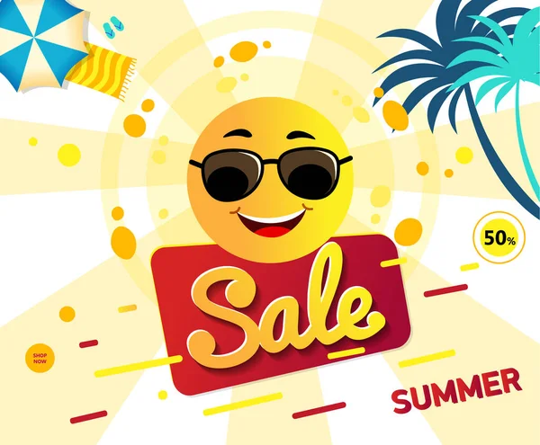 Ljusa Försäljning banner mall design med sommarsol. rörelse Text försäljning Sommar — Stock vektor