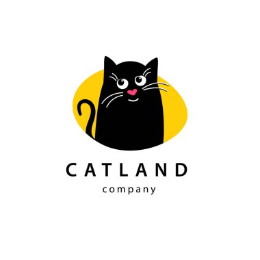 Sign cute black cat. logo template for pets related business.