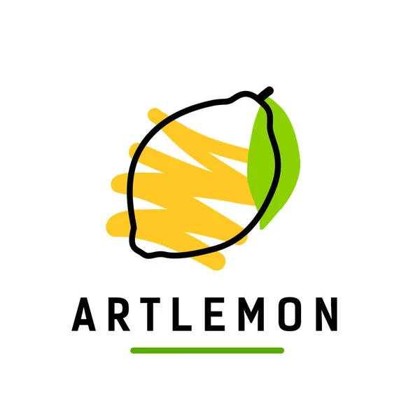 Yellow lemon in abstract hand drawn line. Logo for healthy lifestyle or agricultural — Stockový vektor