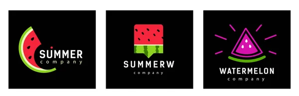 Set abstraktes Wassermelonen-Logo. Konzept Sommer erfrischendes Eis und Linie Stil. — Stockvektor