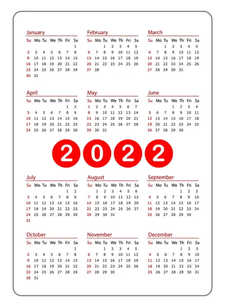 Rojo Vertical calendario de bolsillo en 2022 año. calendario de plantillas para negocios en blanco — Vector de stock