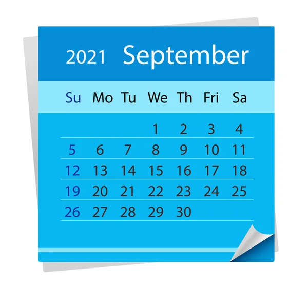 Hoja de calendario del mes de septiembre de 2021. Ilustración vectorial. — Vector de stock