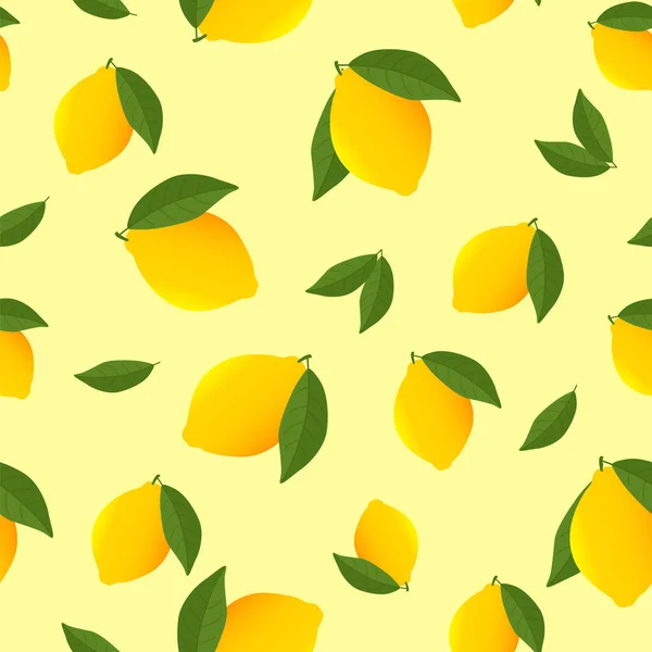 Seamless pattern with orange lemon and leaves on yellow background. citrus Wallpaper — Stock Vector