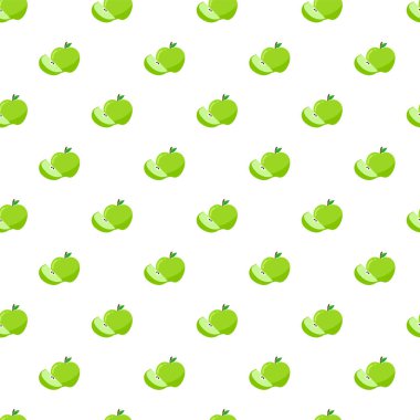 Yeşil elmalı, parlak, pürüzsüz desen. beyaz arkaplanda izole edilmiş elma dilimi deseni