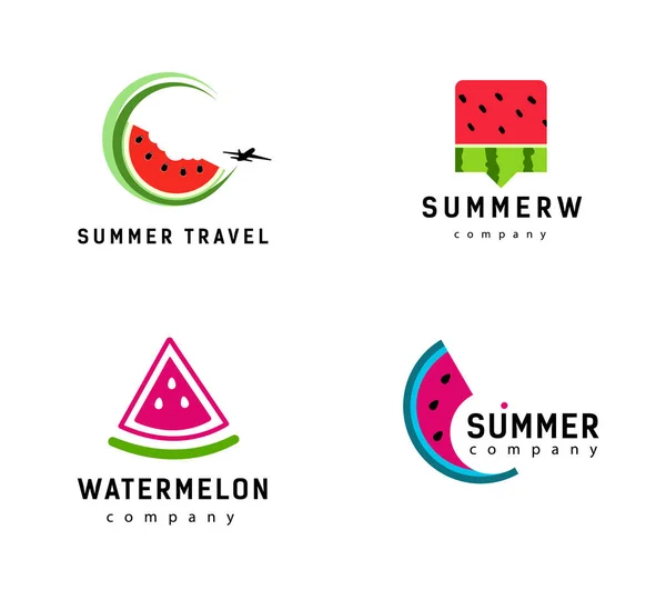 Set abstrakte Wassermelone Symbol. Logo für gesundes Essen und Reiseunternehmen. — Stockvektor