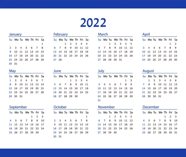 Calendario de bolsillo simple 2022 año sobre fondo blanco. — Vector de stock