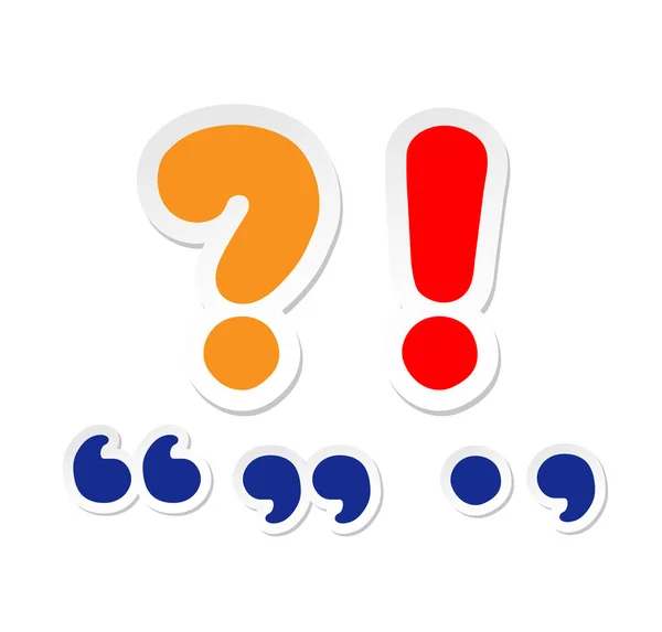 Large question mark, exclamation mark. Cartoon quotation marks, period and comma. — Stock Vector