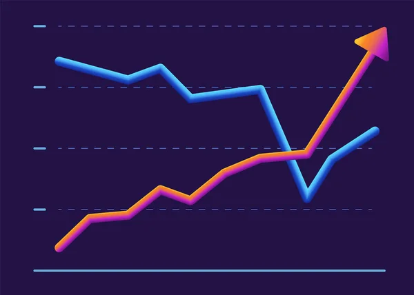 Gráfico de negocios con dos líneas moviéndose arriba y abajo. Diseño moderno — Archivo Imágenes Vectoriales