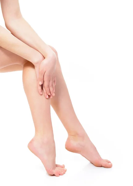 Beautiful Graceful Female Legs Young Woman White Background — Stock Photo, Image