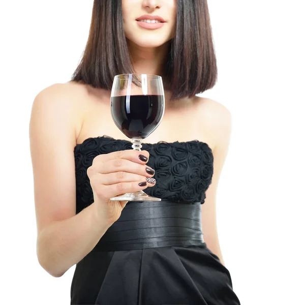 Młoda Atrakcyjna Kobieta Trzymająca Kieliszek Czerwonego Wina Ładna Pani Pije — Zdjęcie stockowe