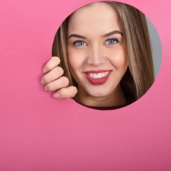 Beleza Retrato Atraente Feliz Sorrindo Jovem Mulher Menina Incrível Com — Fotografia de Stock