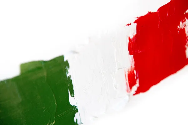 イタリアの国旗を描いた イタリアの三色 アブストラクト鮮やかな緑の白の赤の背景 キャンバス上の油 国家の象徴性の創造的なデザイン要素 完璧なテクスチャ ソフトフォーカス — ストック写真
