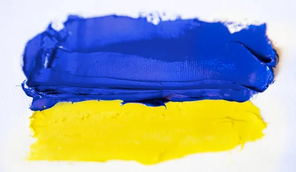 Bandera Pintada Ucrania Colores Ucranianos Fondo Azul Amarillo Vivo Abstracto — Foto de Stock