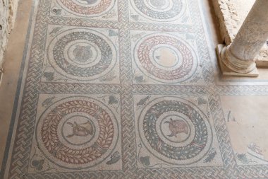 Ancient roman Villa del Casale with beautiful mosaic built in the 3-4th century BC, Piazza Armerina, Sicily, Italy. Famous tourist attraction in Italy. Sicilian travel destination