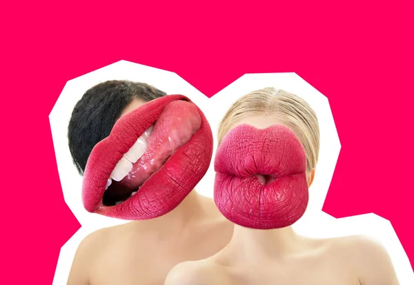 Collage Magazine Style Sexy Excited Emotions Female Kiss Instead Her — Stock Photo, Image