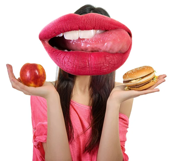 Collage Dans Style Magazine Avec Des Émotions Heureuses Excitées Bouche — Photo