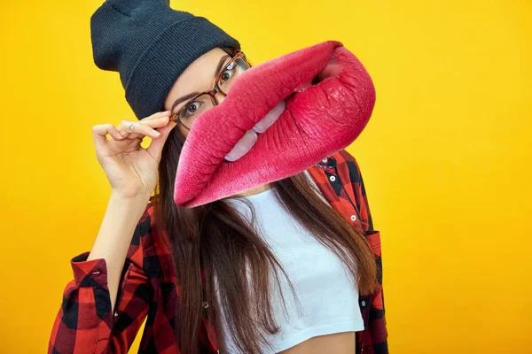 Colagem Estilo Revista Com Emoções Animadas Felizes Sorriso Feminino Vez — Fotografia de Stock