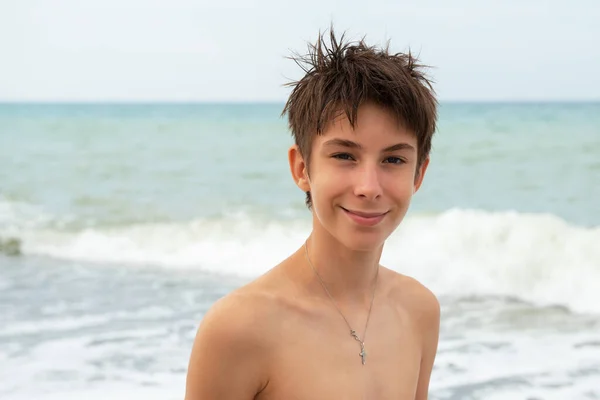 Knappe Jongen Het Strand Zomervakantie Portret Van Een Mooie Kalme — Stockfoto