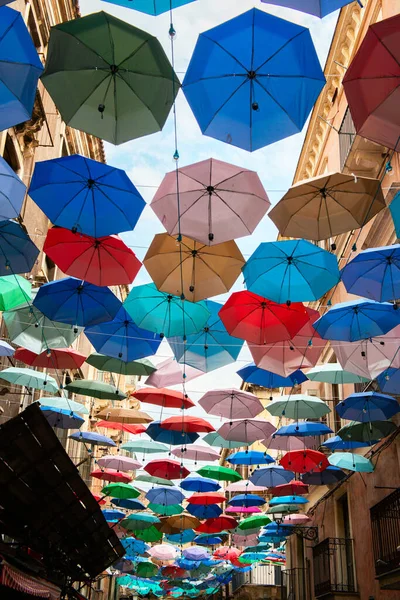 Kleurrijke Paraplu Decoratie Straten Catania Centrum Sicilië Italië — Stockfoto