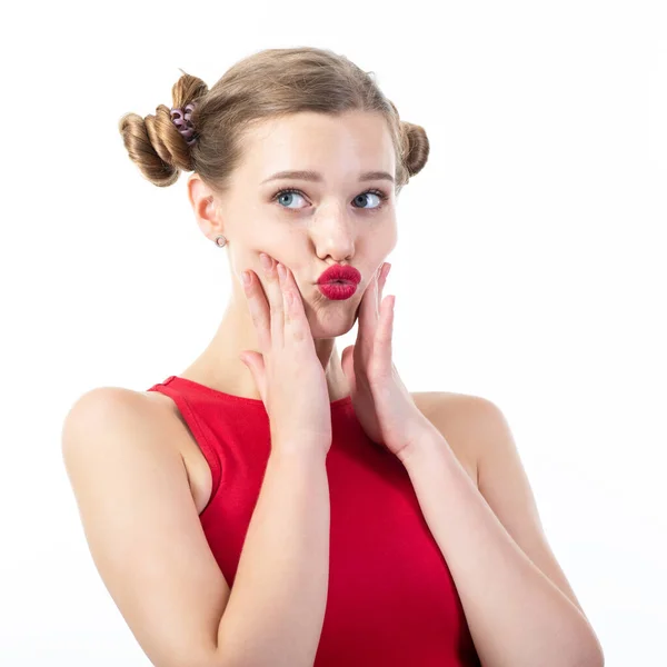 Funny Portrait Beautiful Emotional Young Blond Woman — Stock Photo, Image