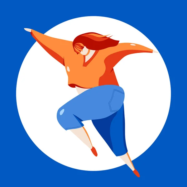 Hand Drawn Vector Illustration Happy Jumping Dancing Active Woman Flat — Stock Photo, Image