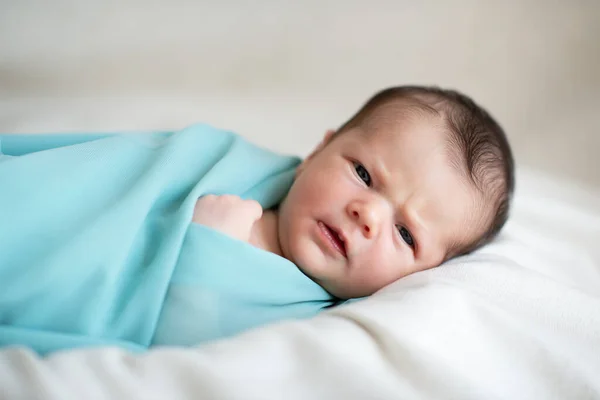 New Born Baby Girl Sleeps Home Smiling Dream Cute Little — Stock Photo, Image