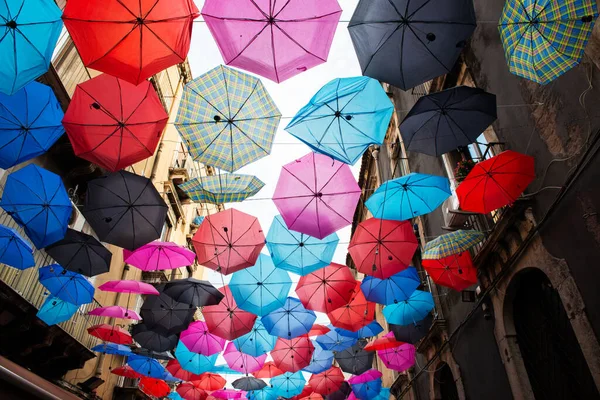 Kleurrijke Paraplu Decoratie Straten Catania Centrum Sicilië Italië — Stockfoto