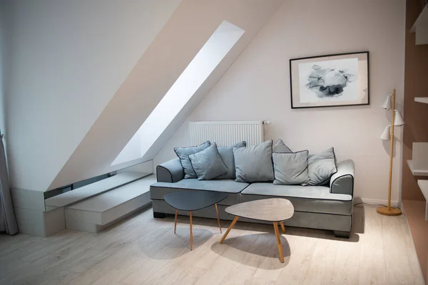 Modernes Design Home Interieur Von Studio Wohnzimmer Und Küche Mansarde — Stockfoto