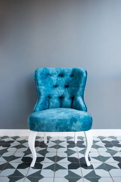 Modern Design Home Interior Elegant Blue Chair Retro Style Gray — Stock Photo, Image