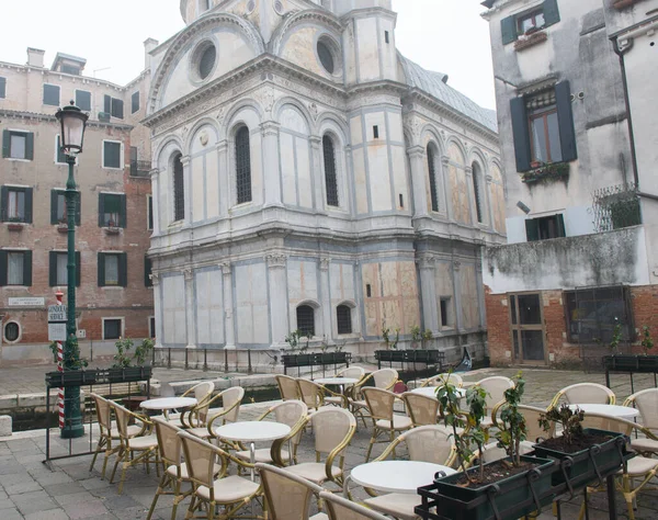 Vacker Romantisk Italiensk Stad Venedig Med Antik Arkitektur Tomma Café — Stockfoto