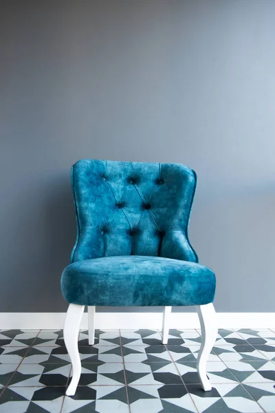 Modern Design Home Interior Elegant Blue Chair Retro Style Gray — Stock Photo, Image