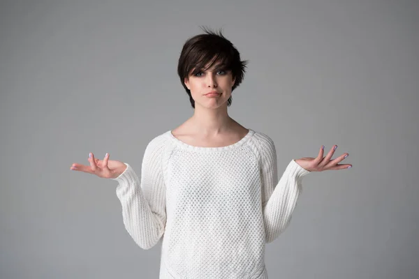 Mooie Jonge Vrouw Met Niets Maken Gebaar Taal Van Het — Stockfoto