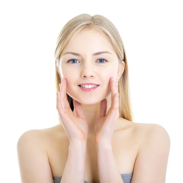 Attraente Giovane Donna Caucasica Con Lunghi Capelli Biondi Felice Sorridente — Foto Stock