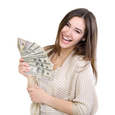 Woman holding cash clipart